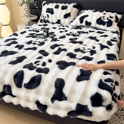 Panda Fluffy Fur Bedspread for Winter